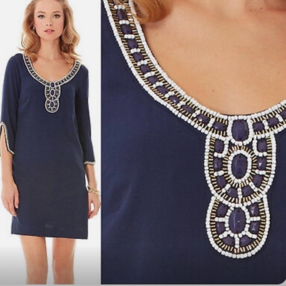 Lilly Pulitzer Navy Dress with Beaded Neckline